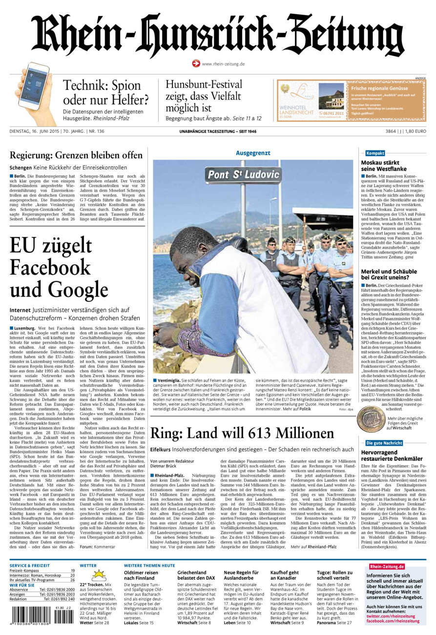 Rhein-Hunsrück-Zeitung vom Dienstag, 16.06.2015