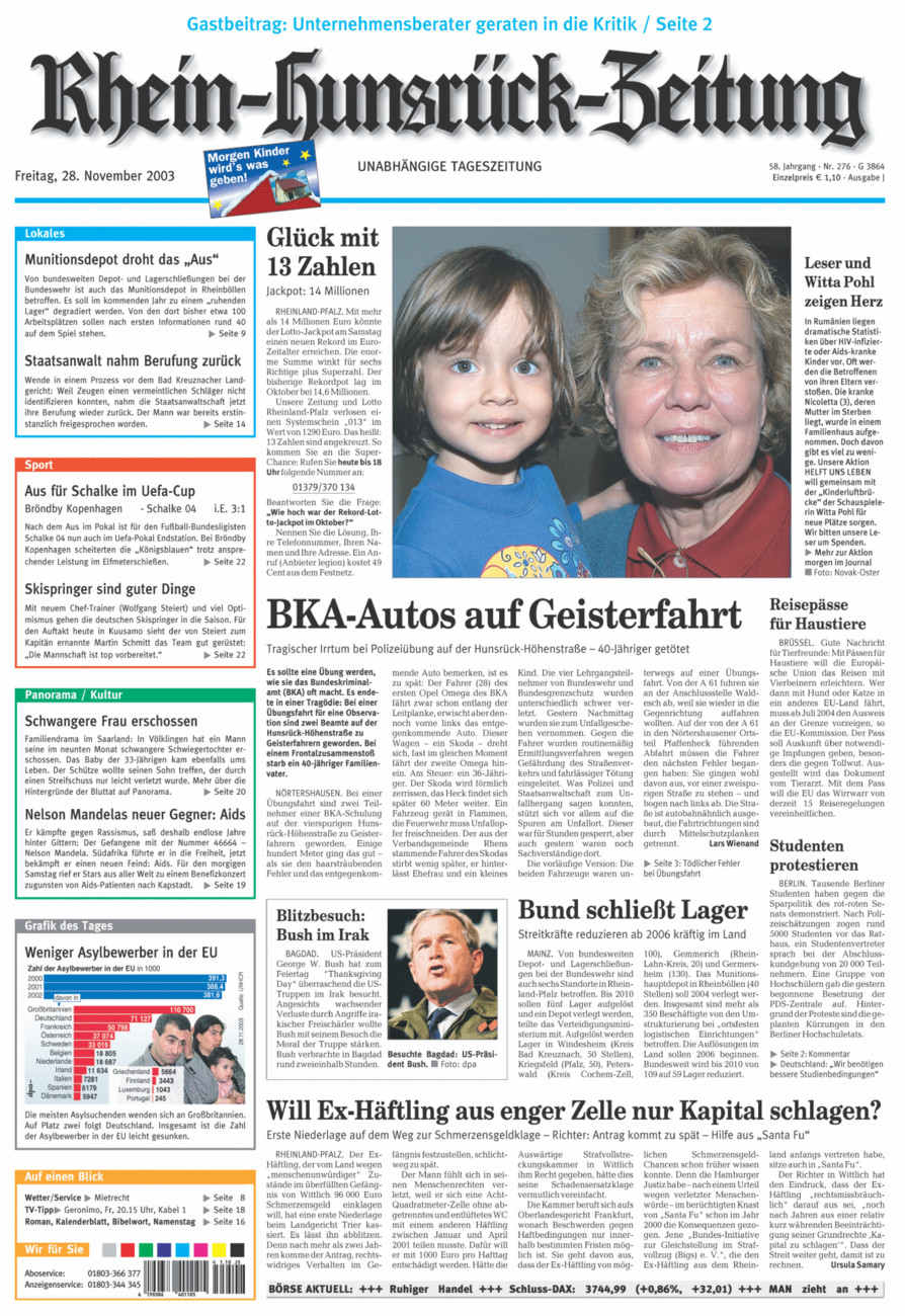 Rhein-Hunsrück-Zeitung vom Freitag, 28.11.2003