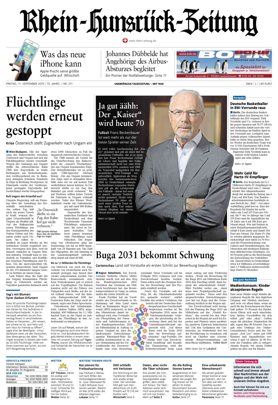 Rhein-Hunsrück-Zeitung vom Freitag, 11.09.2015