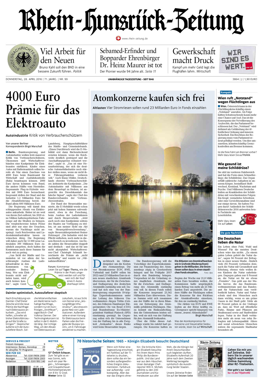 Rhein-Hunsrück-Zeitung vom Donnerstag, 28.04.2016