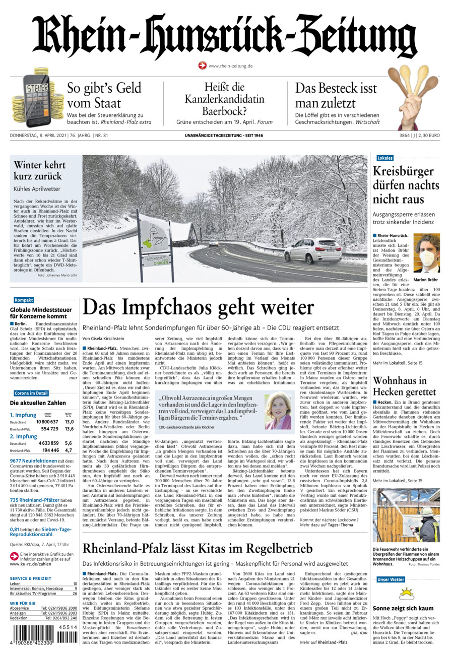 Rhein-Hunsrück-Zeitung vom Donnerstag, 08.04.2021