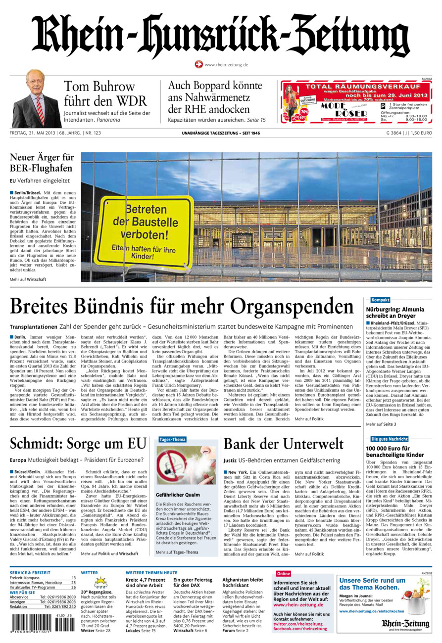 Rhein-Hunsrück-Zeitung vom Freitag, 31.05.2013