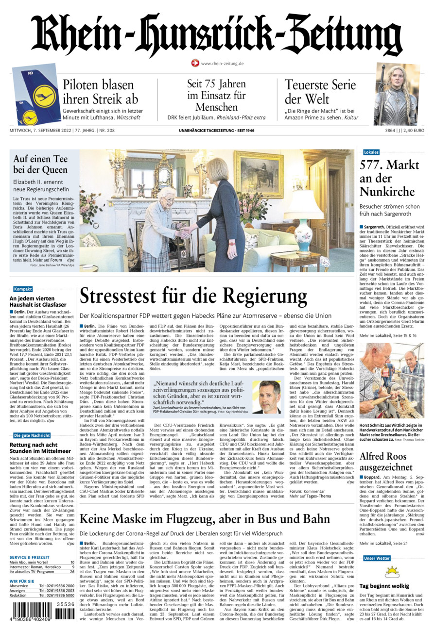 Rhein-Hunsrück-Zeitung vom Mittwoch, 07.09.2022