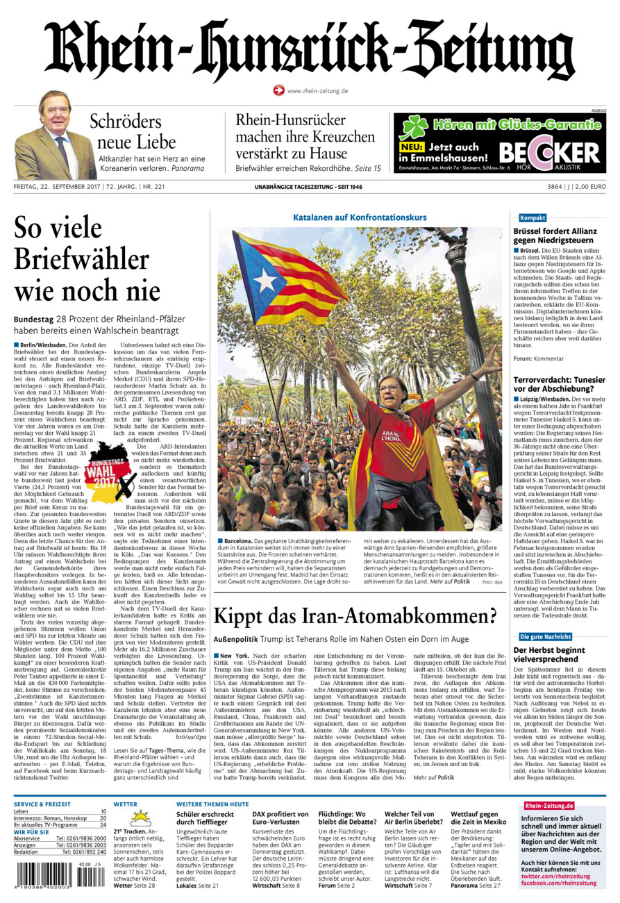 Rhein-Hunsrück-Zeitung vom Freitag, 22.09.2017