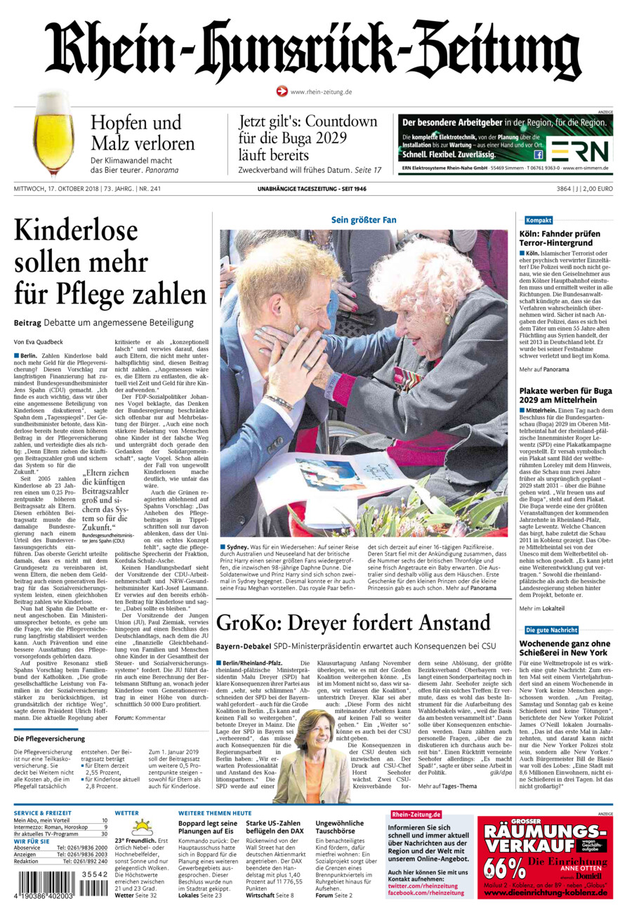Rhein-Hunsrück-Zeitung vom Mittwoch, 17.10.2018