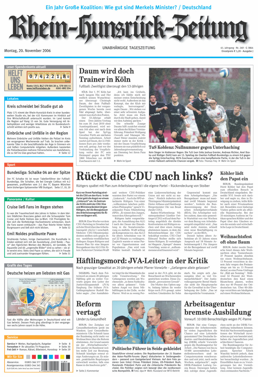 Rhein-Hunsrück-Zeitung vom Montag, 20.11.2006