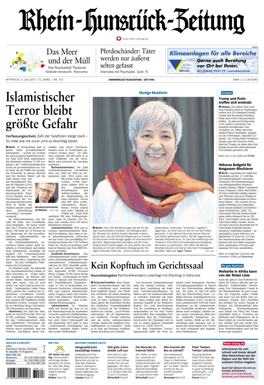 Rhein-Hunsrück-Zeitung vom Mittwoch, 05.07.2017