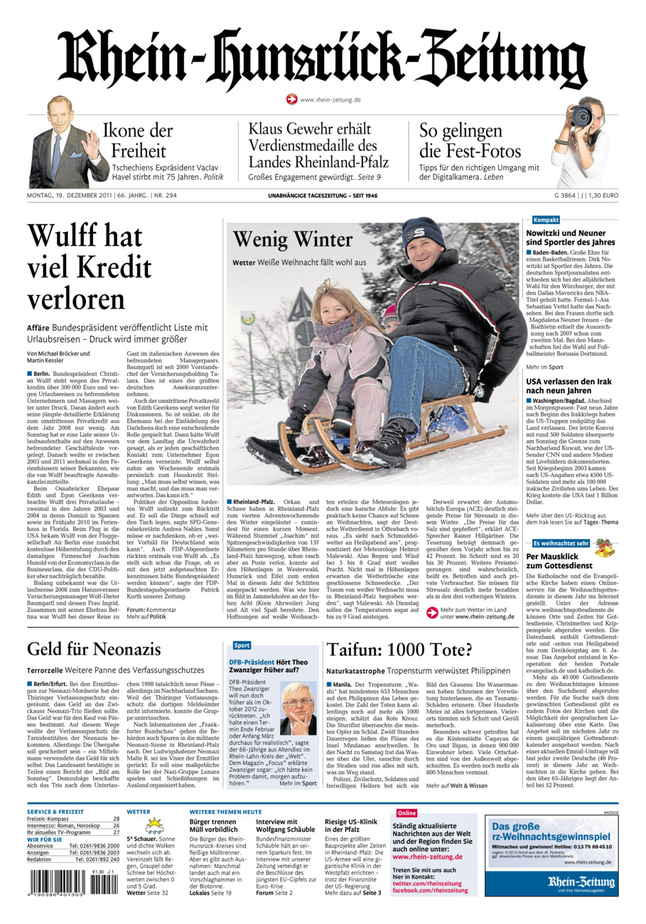 Rhein-Hunsrück-Zeitung vom Montag, 19.12.2011