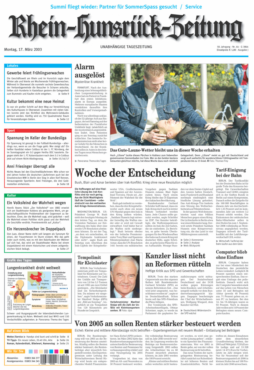 Rhein-Hunsrück-Zeitung vom Montag, 17.03.2003