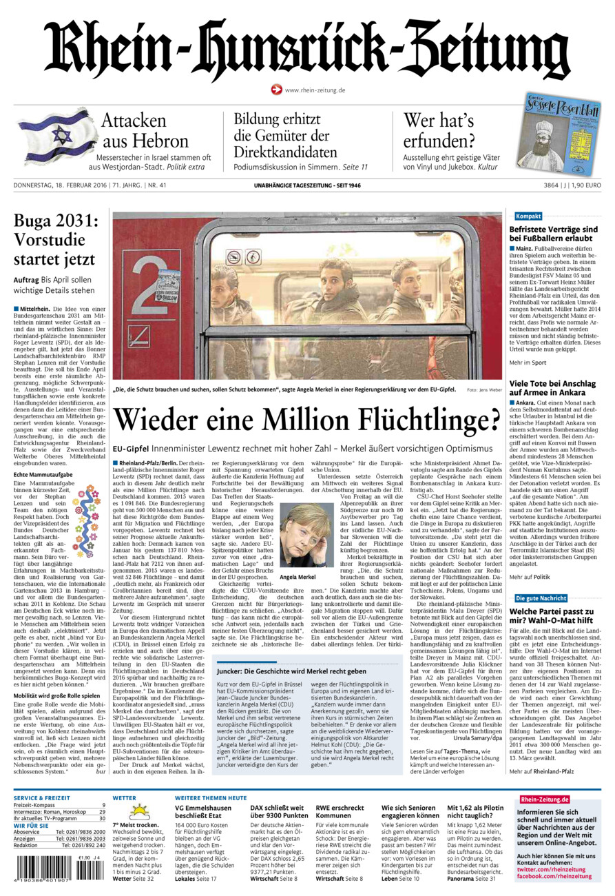Rhein-Hunsrück-Zeitung vom Donnerstag, 18.02.2016