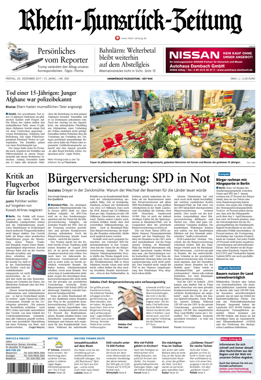 Rhein-Hunsrück-Zeitung vom Freitag, 29.12.2017