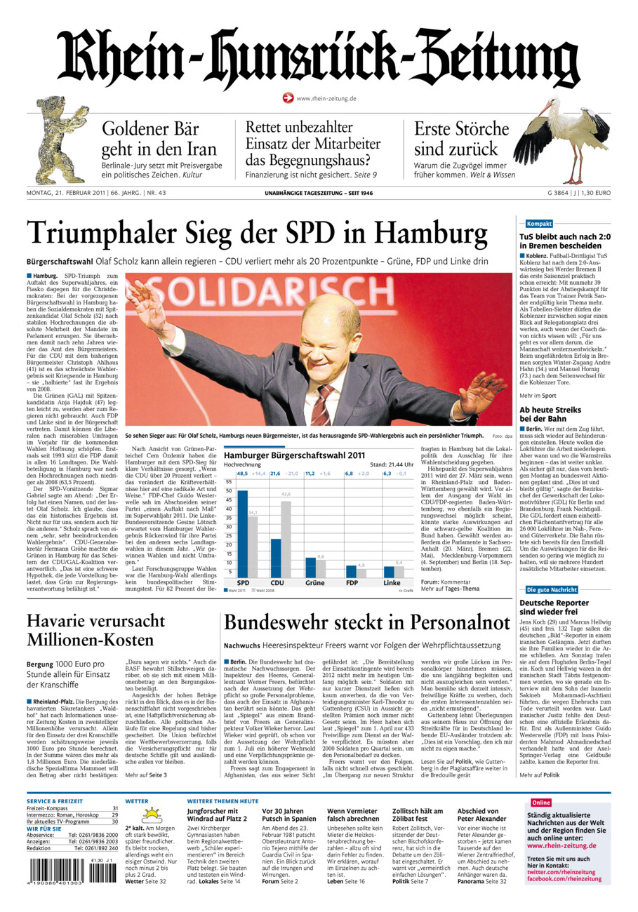 Rhein-Hunsrück-Zeitung vom Montag, 21.02.2011