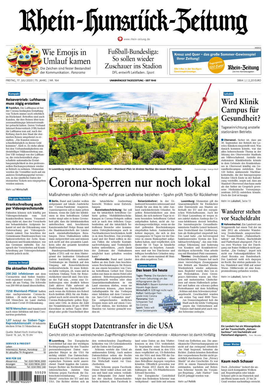 Rhein-Hunsrück-Zeitung vom Freitag, 17.07.2020
