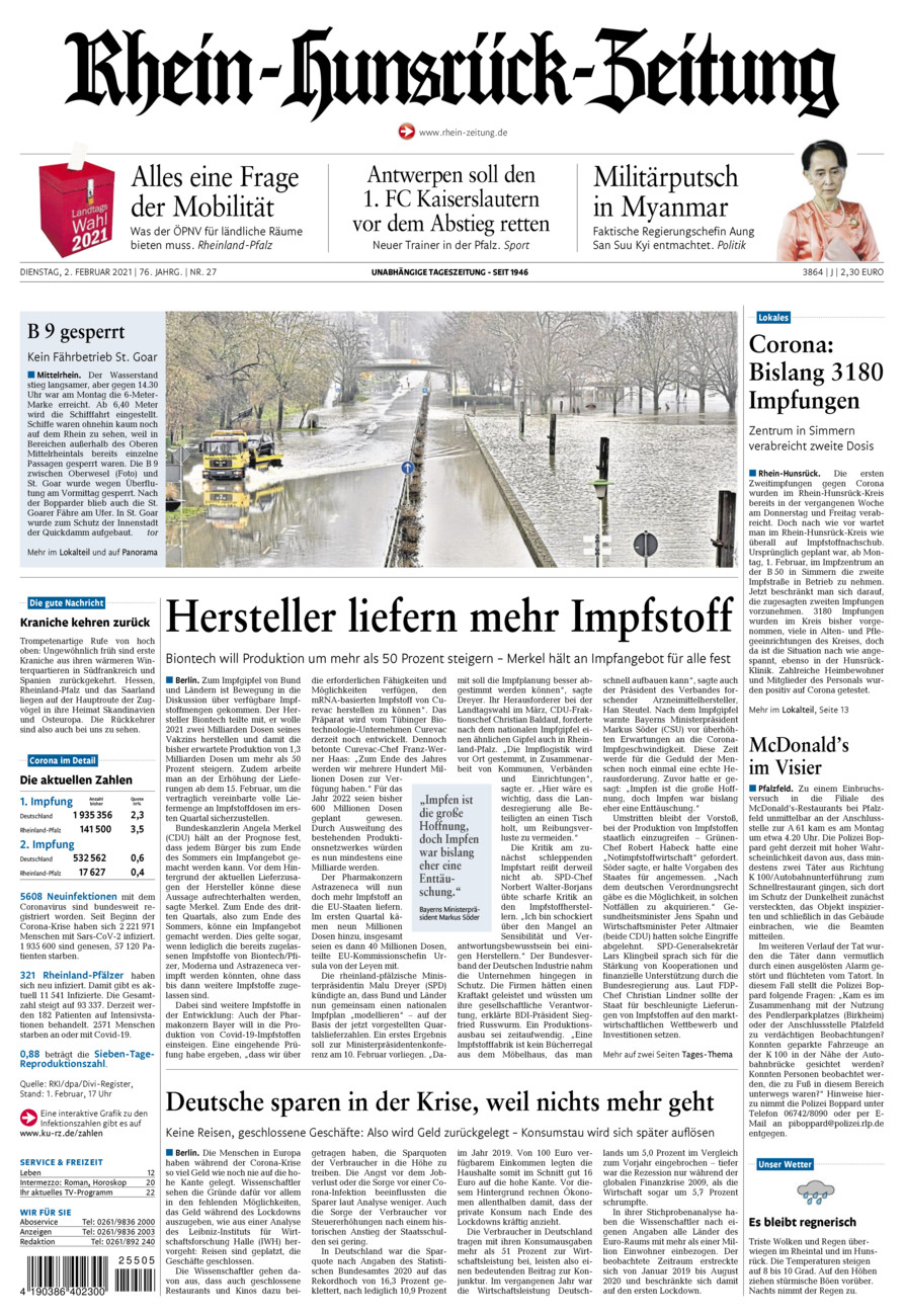 Rhein-Hunsrück-Zeitung vom Dienstag, 02.02.2021