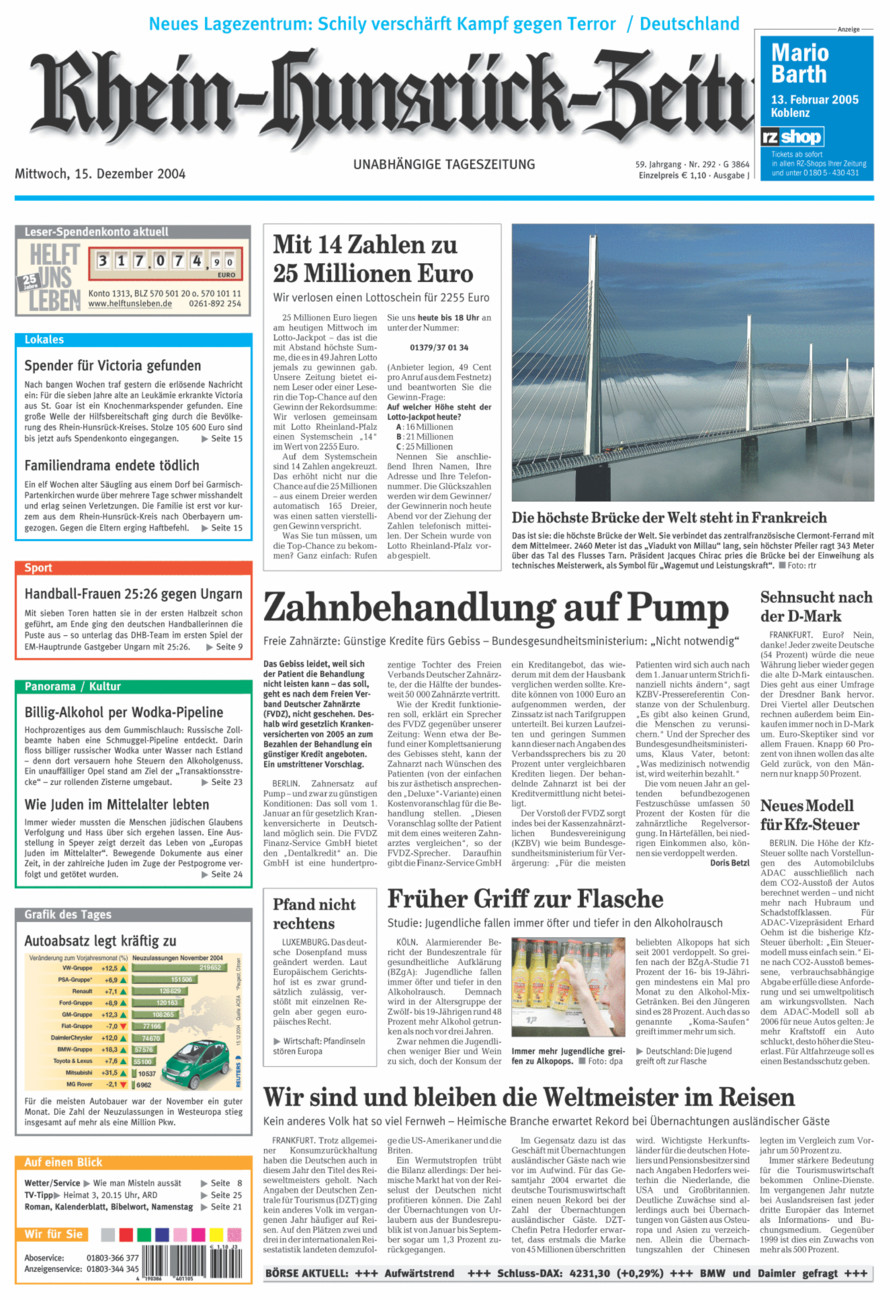 Rhein-Hunsrück-Zeitung vom Mittwoch, 15.12.2004
