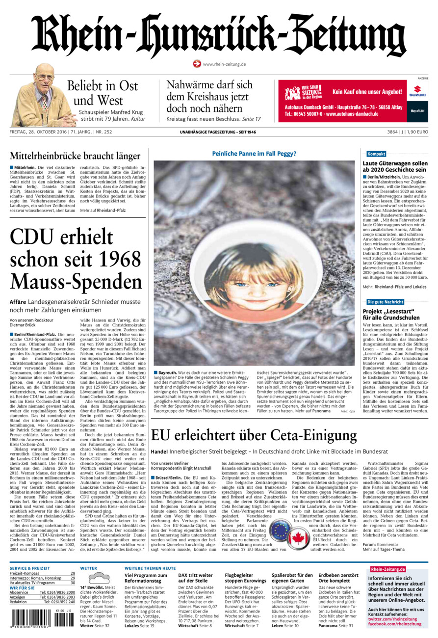 Rhein-Hunsrück-Zeitung vom Freitag, 28.10.2016