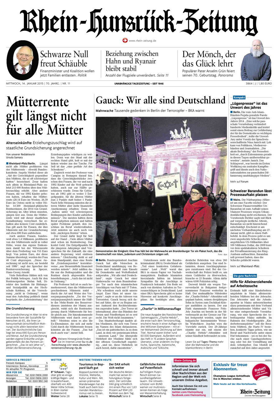 Rhein-Hunsrück-Zeitung vom Mittwoch, 14.01.2015