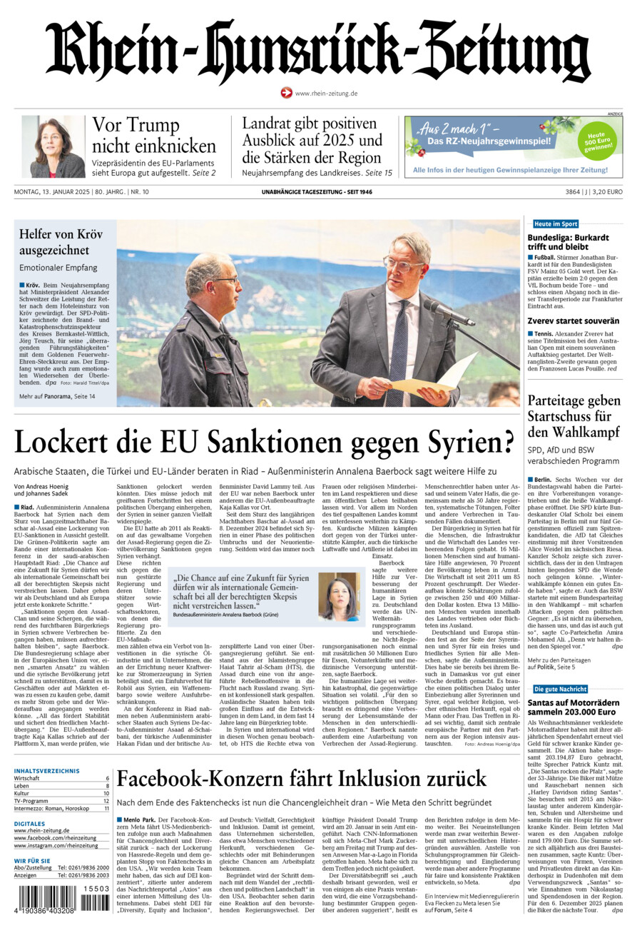 Rhein-Hunsrück-Zeitung vom Montag, 13.01.2025