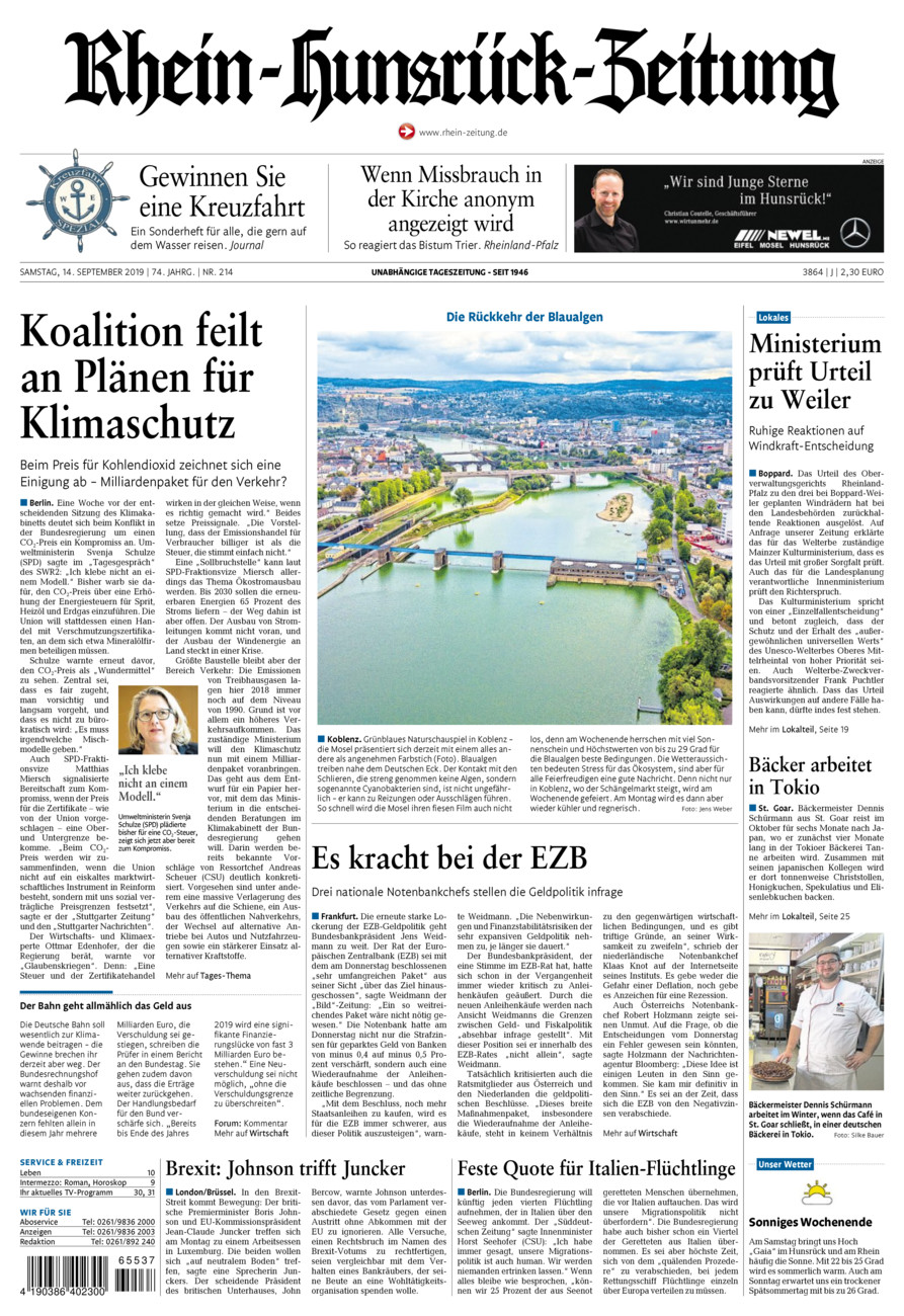 Rhein-Hunsrück-Zeitung vom Samstag, 14.09.2019