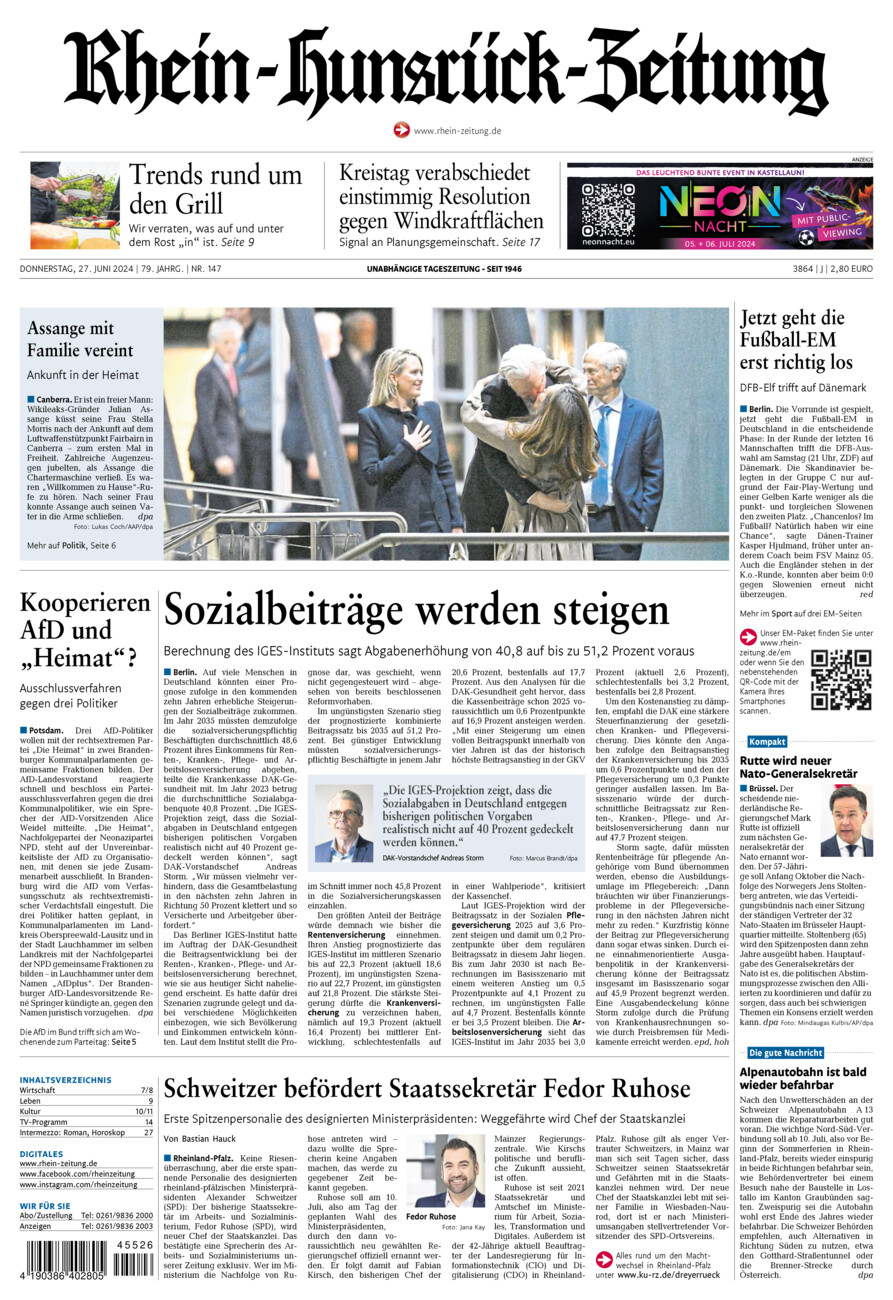 Rhein-Hunsrück-Zeitung vom Donnerstag, 27.06.2024