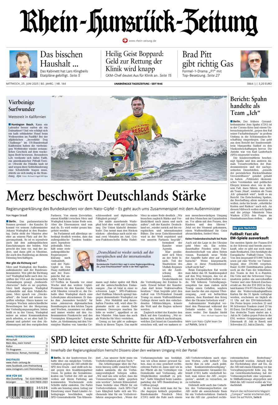 Rhein-Hunsrück-Zeitung vom Mittwoch, 25.06.2025
