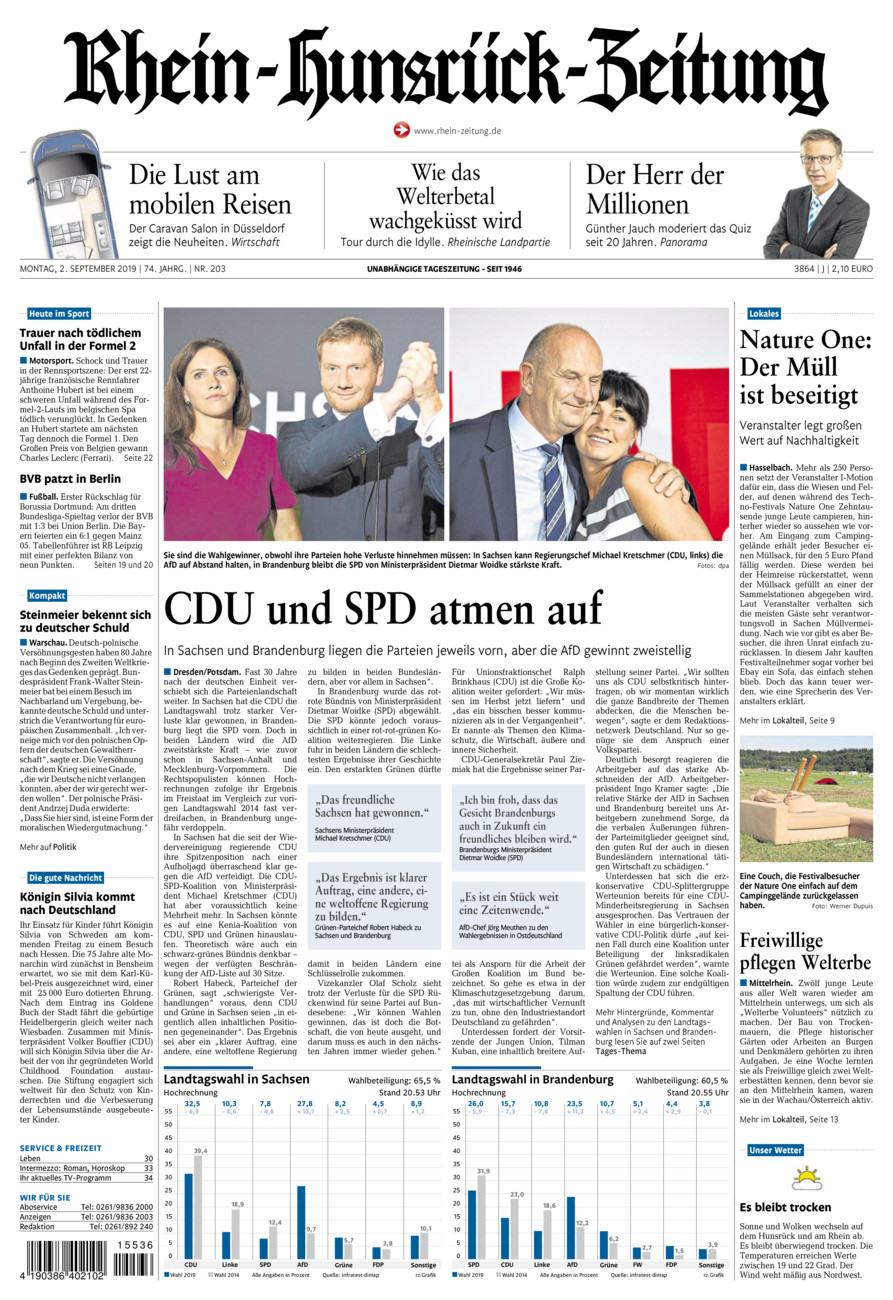 Rhein-Hunsrück-Zeitung vom Montag, 02.09.2019