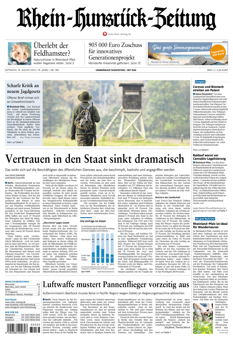 Rhein-Hunsrück-Zeitung vom Mittwoch, 16.08.2023