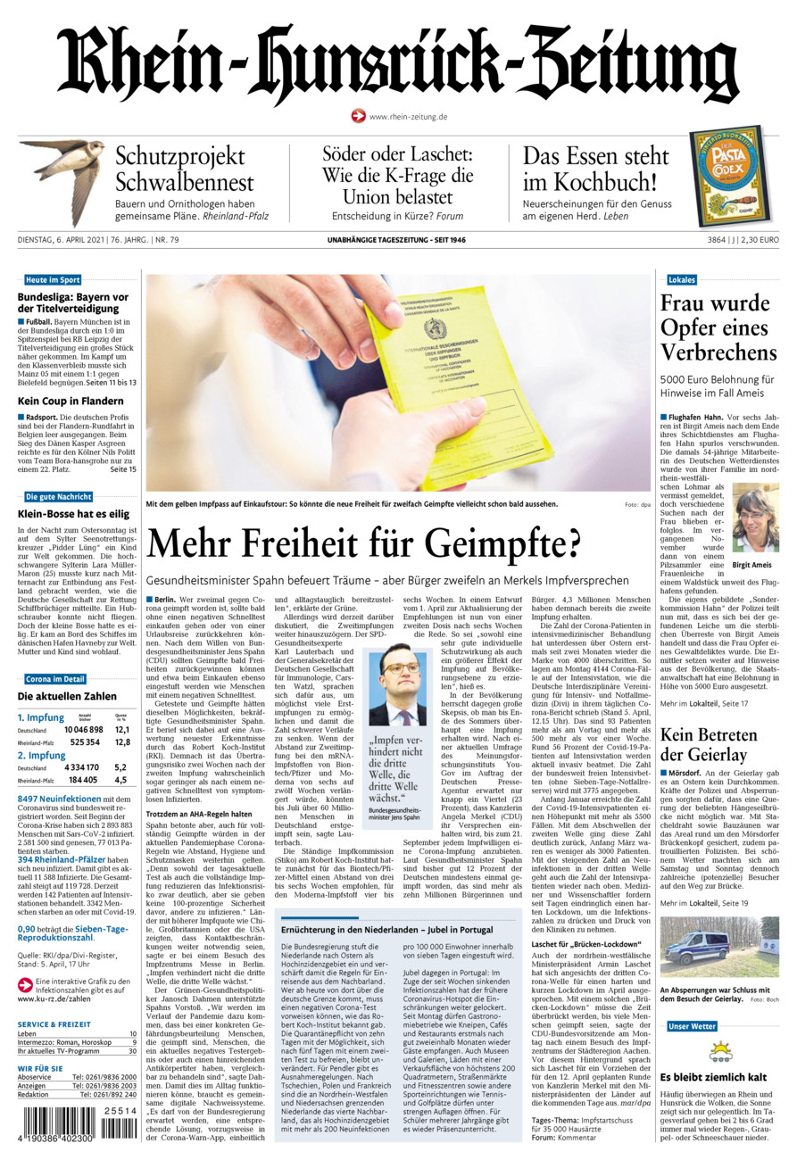 Rhein-Hunsrück-Zeitung vom Dienstag, 06.04.2021