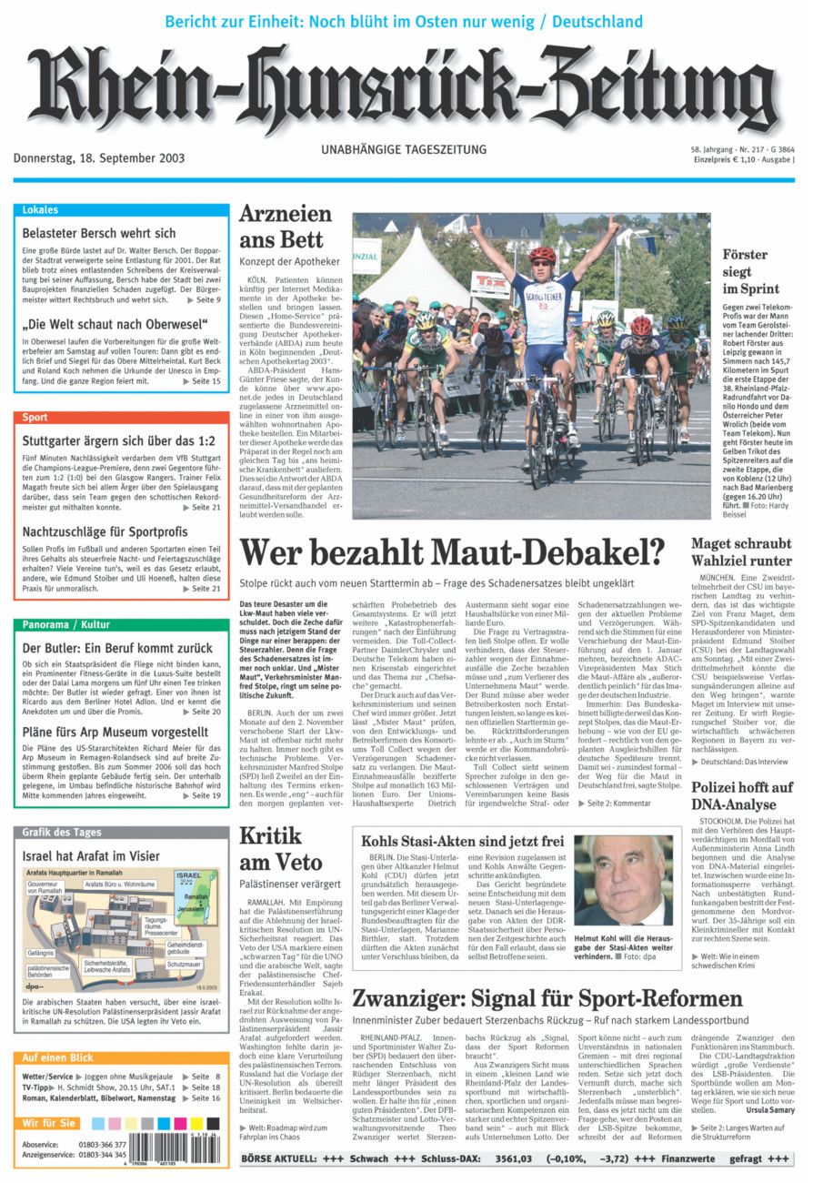 Rhein-Hunsrück-Zeitung vom Donnerstag, 18.09.2003