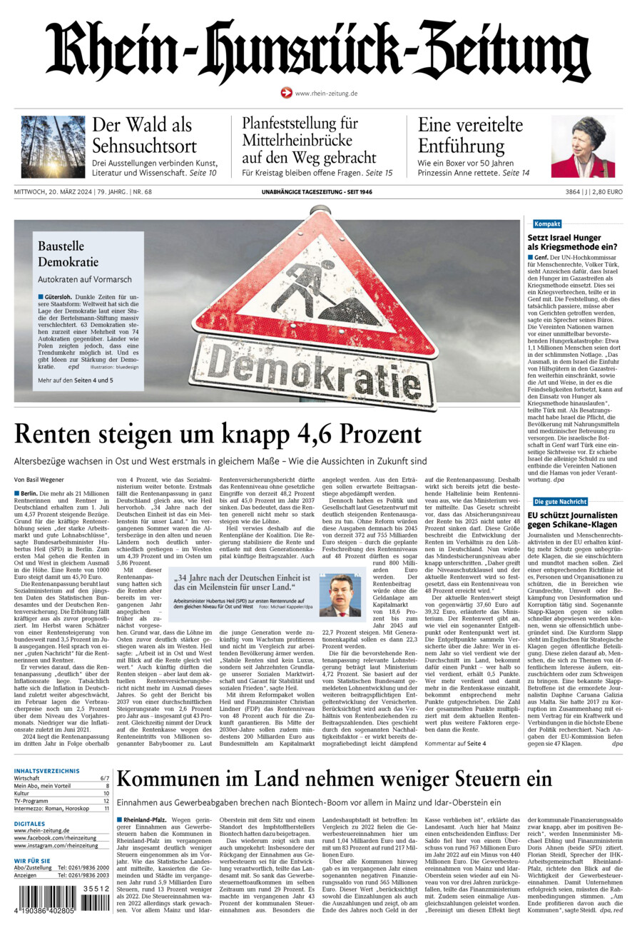 Rhein-Hunsrück-Zeitung vom Mittwoch, 20.03.2024