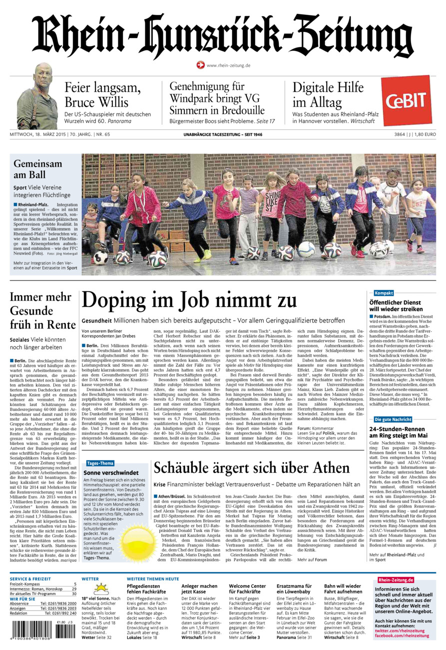 Rhein-Hunsrück-Zeitung vom Mittwoch, 18.03.2015