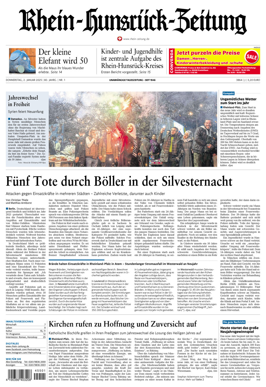 Rhein-Hunsrück-Zeitung vom Donnerstag, 02.01.2025