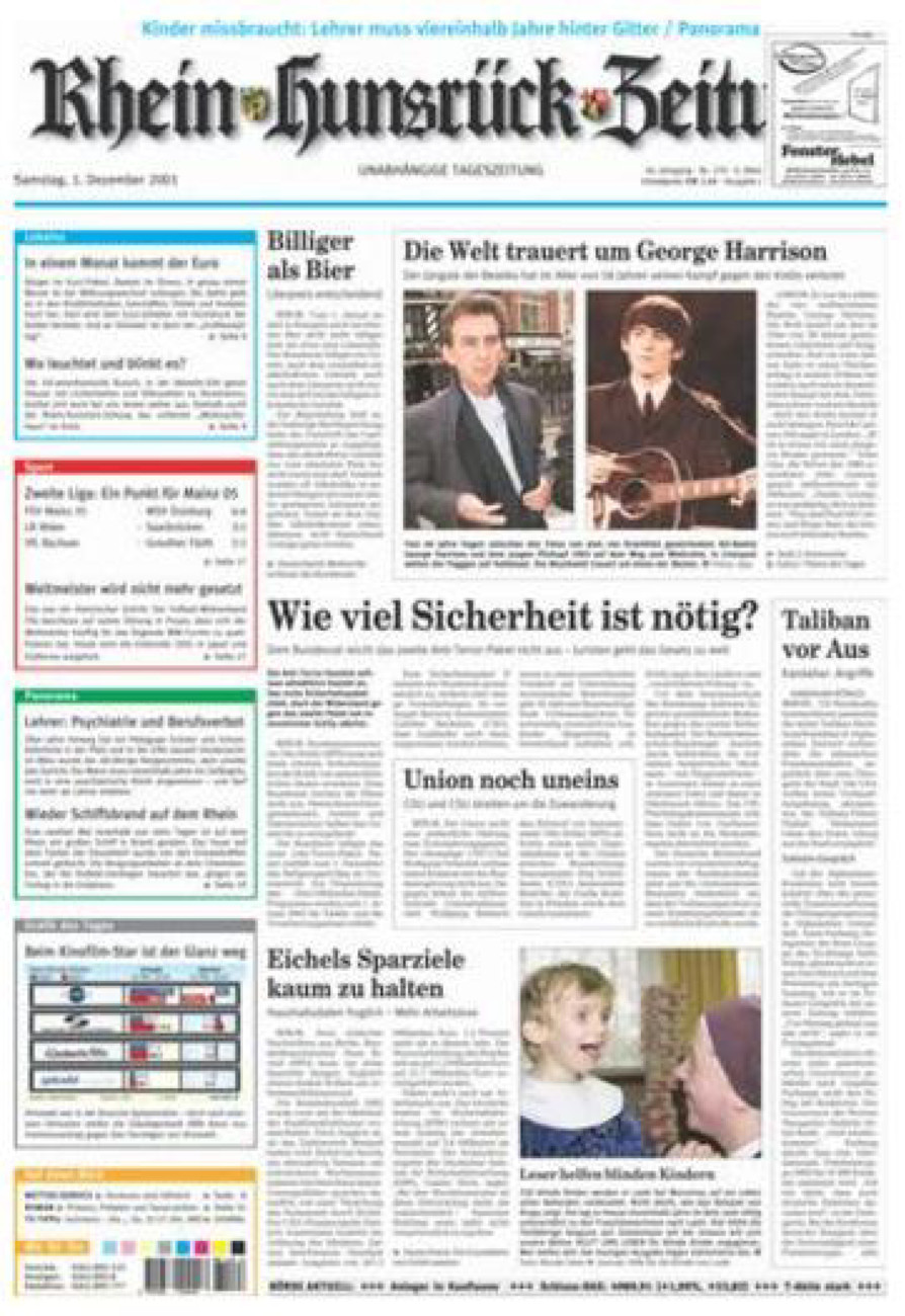 Rhein-Hunsrück-Zeitung vom Samstag, 01.12.2001