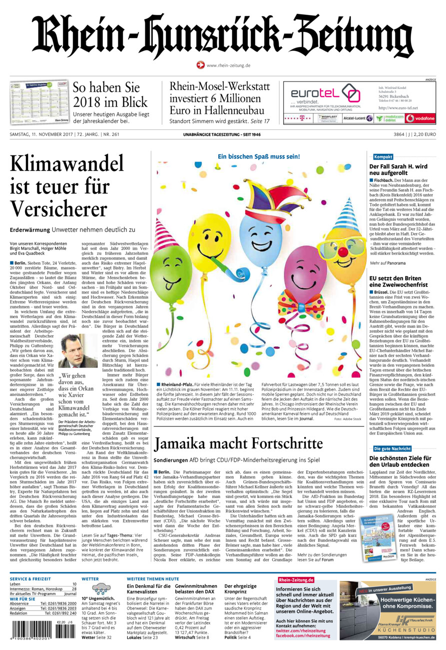 Rhein-Hunsrück-Zeitung vom Samstag, 11.11.2017