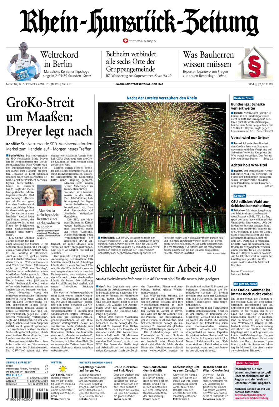 Rhein-Hunsrück-Zeitung vom Montag, 17.09.2018