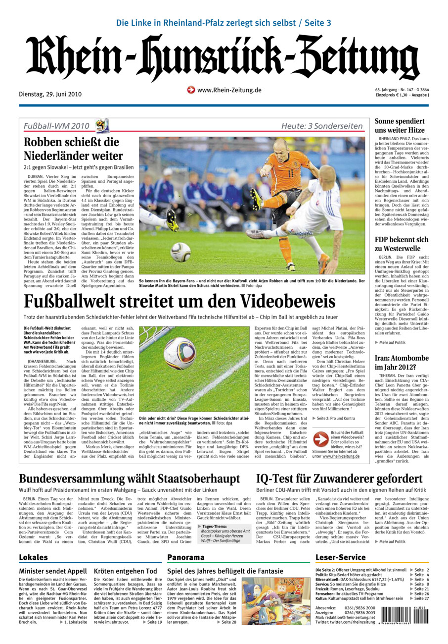 Rhein-Hunsrück-Zeitung vom Dienstag, 29.06.2010