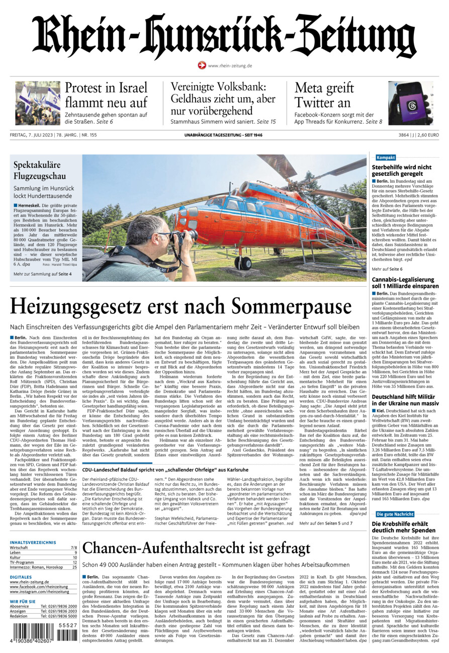 Rhein-Hunsrück-Zeitung vom Freitag, 07.07.2023