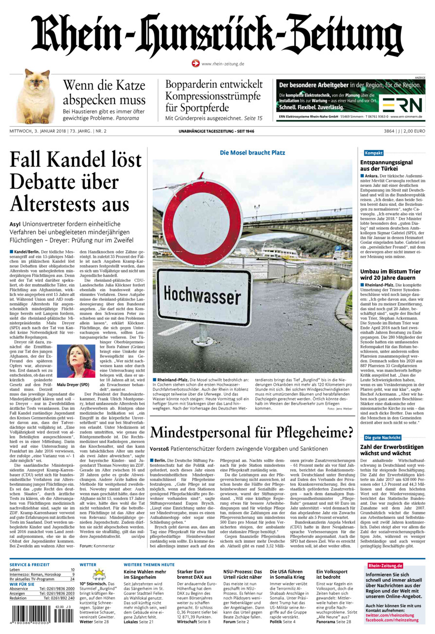 Rhein-Hunsrück-Zeitung vom Mittwoch, 03.01.2018