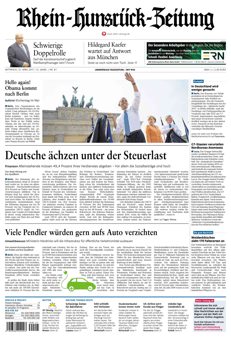 Rhein-Hunsrück-Zeitung vom Mittwoch, 12.04.2017