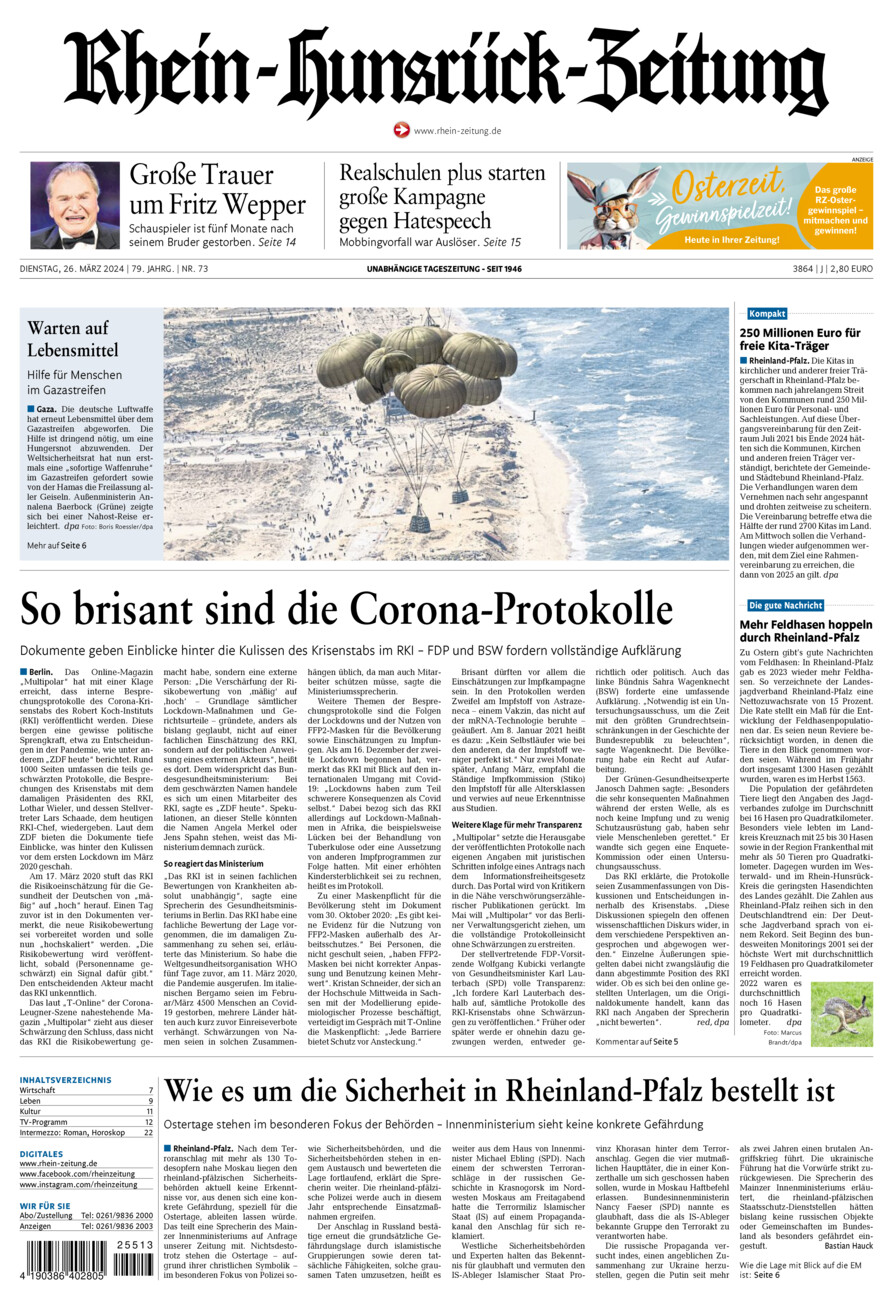 Rhein-Hunsrück-Zeitung vom Dienstag, 26.03.2024