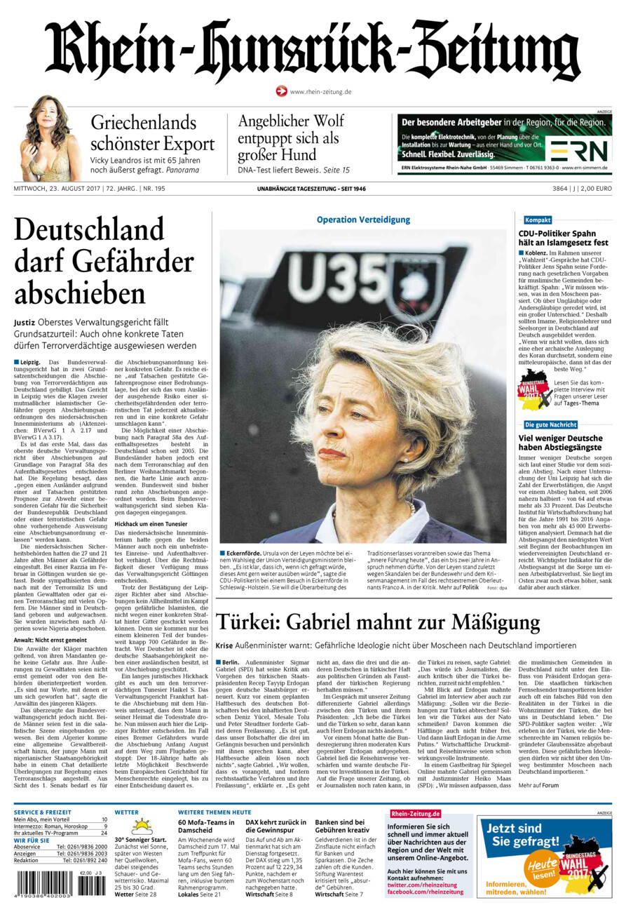 Rhein-Hunsrück-Zeitung vom Mittwoch, 23.08.2017