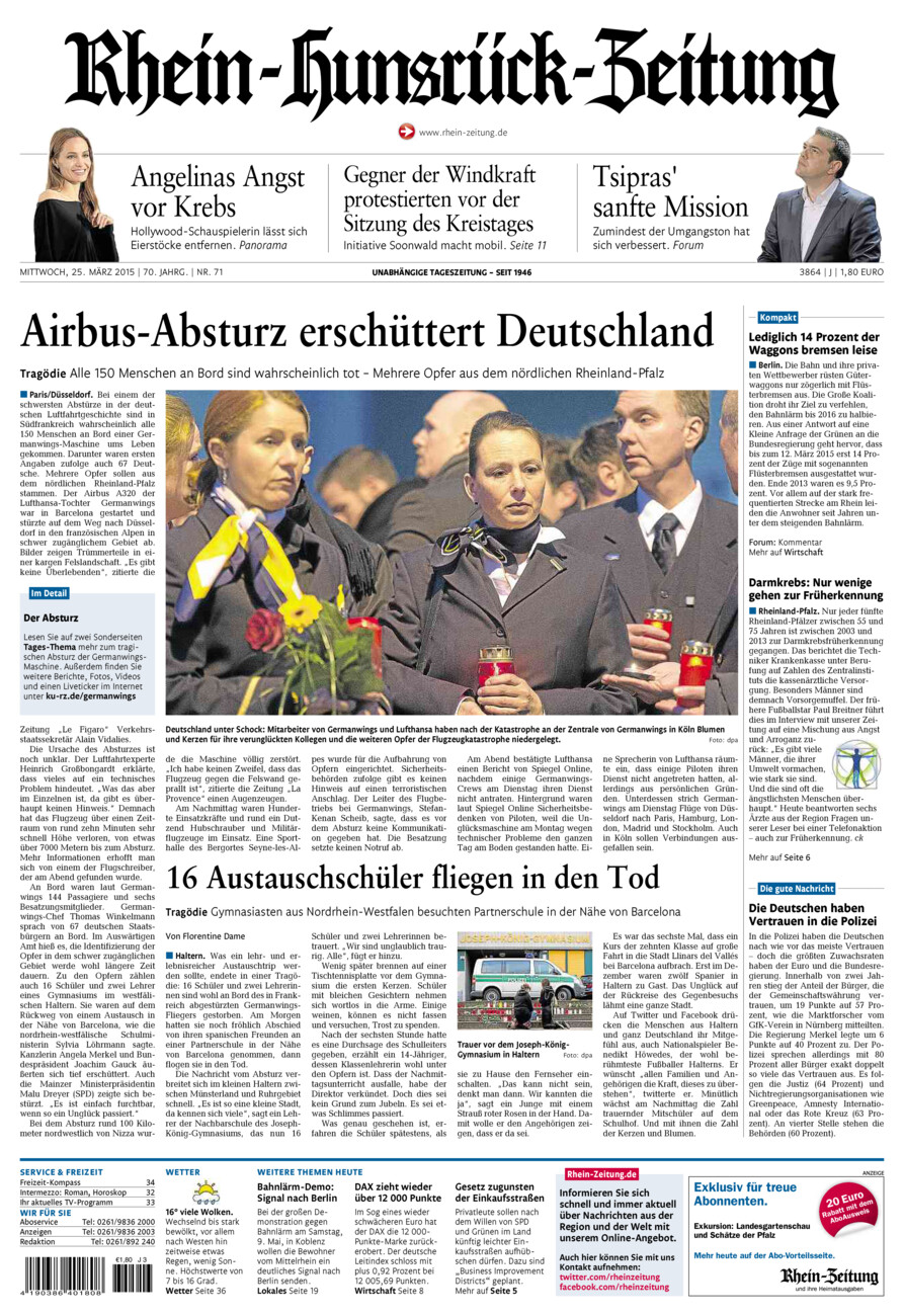 Rhein-Hunsrück-Zeitung vom Mittwoch, 25.03.2015
