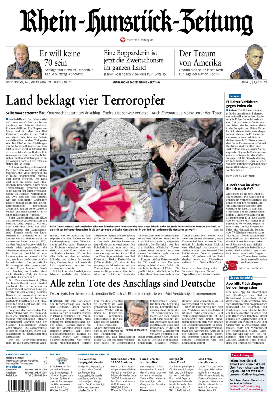 Rhein-Hunsrück-Zeitung vom Donnerstag, 14.01.2016