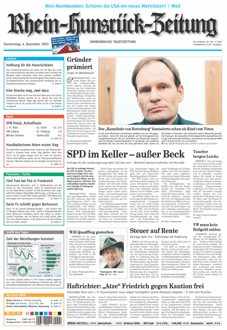 Rhein-Hunsrück-Zeitung vom Donnerstag, 04.12.2003