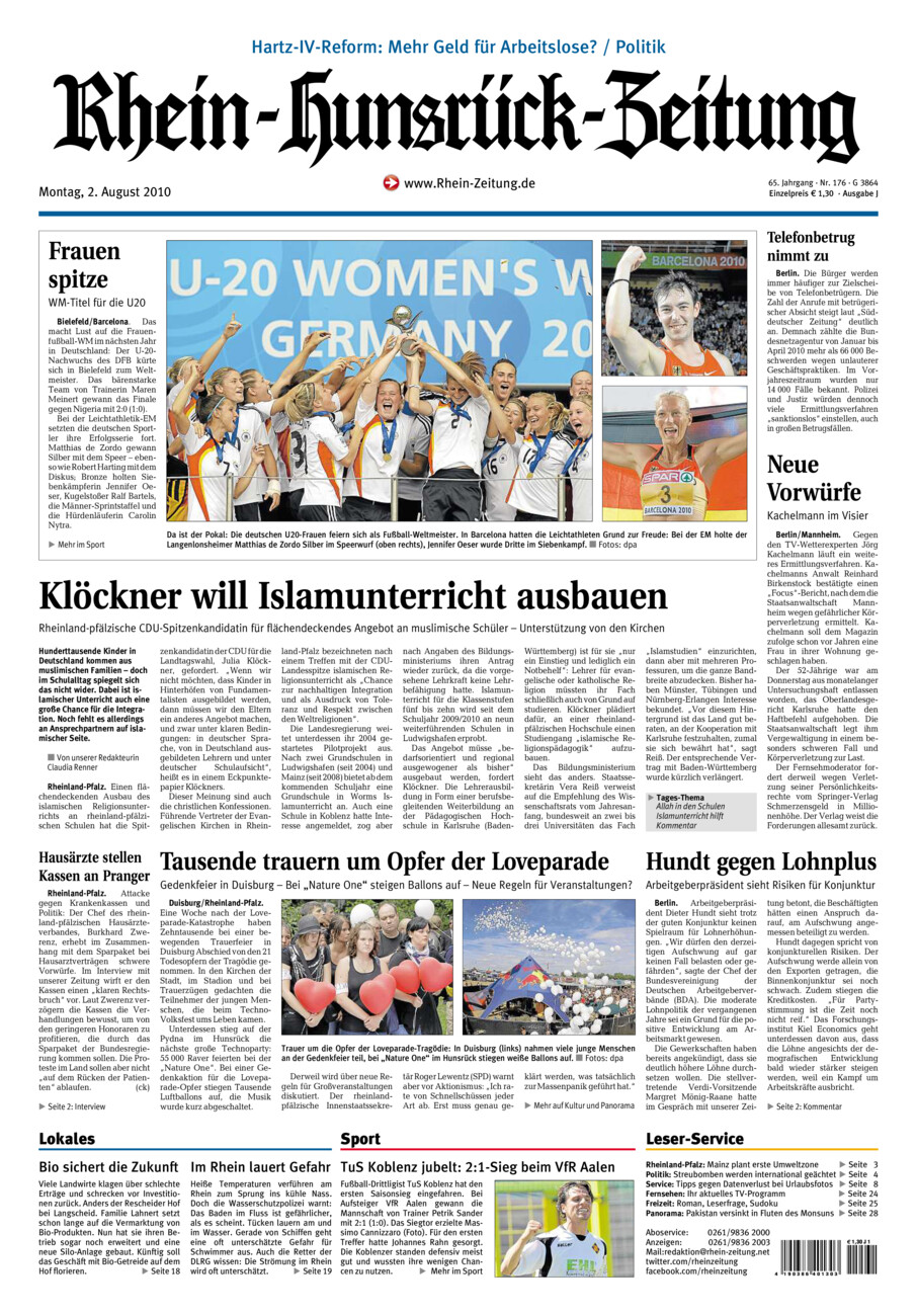 Rhein-Hunsrück-Zeitung vom Montag, 02.08.2010