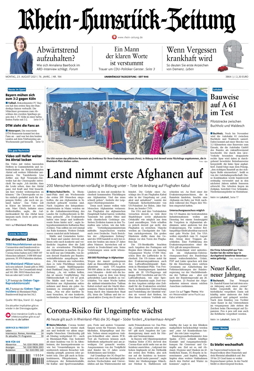 Rhein-Hunsrück-Zeitung vom Montag, 23.08.2021
