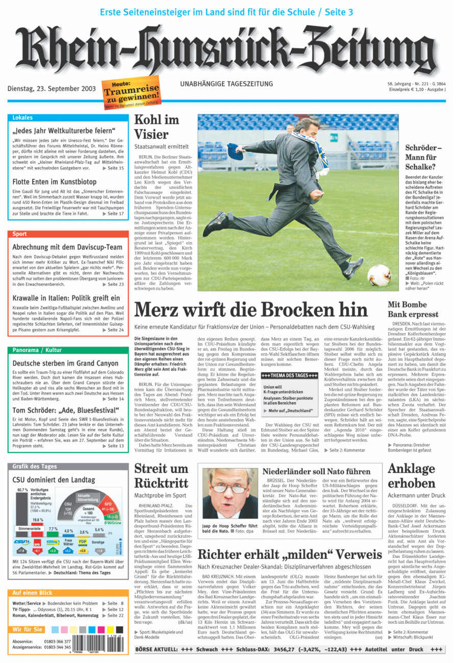 Rhein-Hunsrück-Zeitung vom Dienstag, 23.09.2003