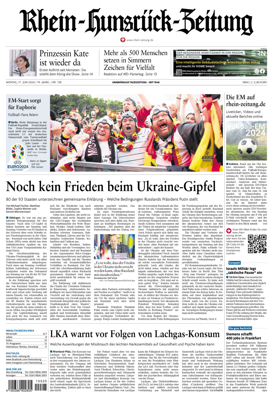 Rhein-Hunsrück-Zeitung vom Montag, 17.06.2024