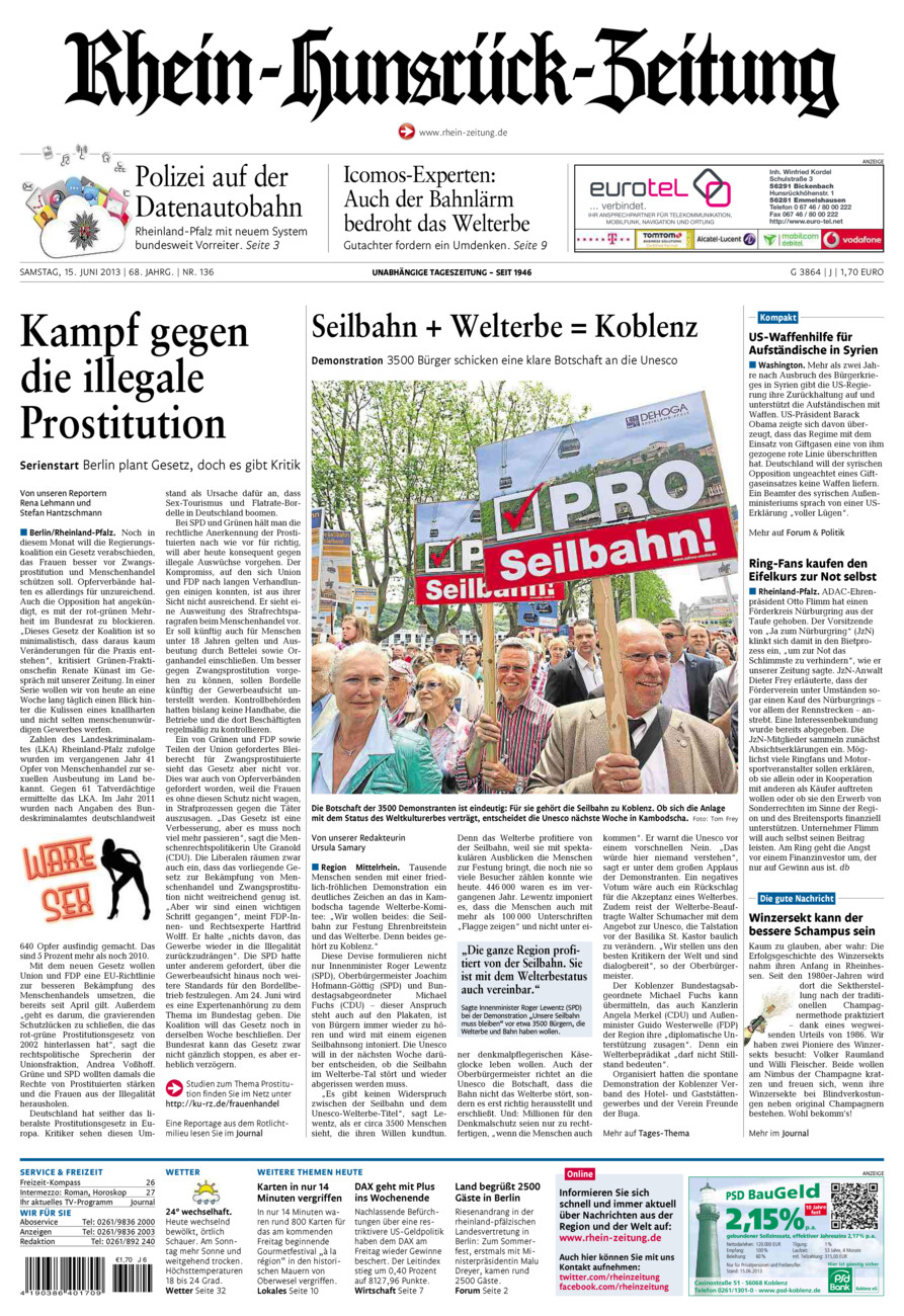 Rhein-Hunsrück-Zeitung vom Samstag, 15.06.2013