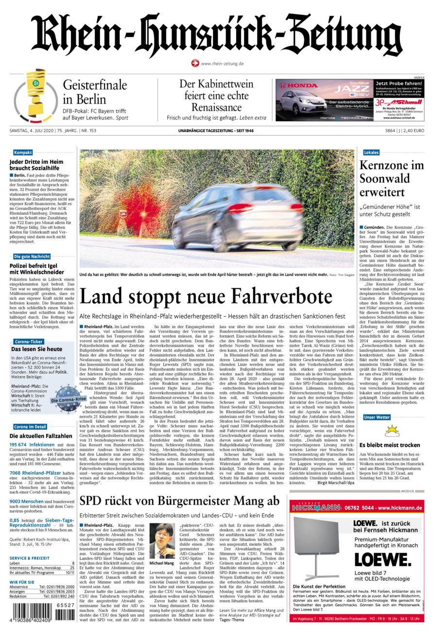 Rhein-Hunsrück-Zeitung vom Samstag, 04.07.2020